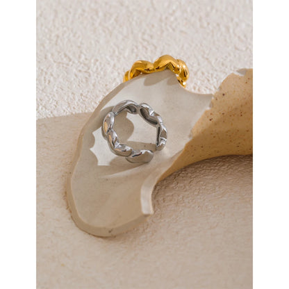 Yhpup 7# 18K PVD Plated Metal Heart Love Casting Open Ring Gold Silver Color Stainless Steel Popular Fashion Jewelry for Women