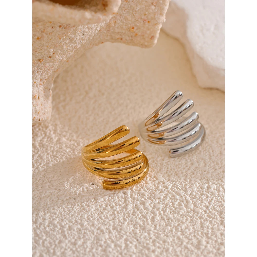Yhpup Stainless Steel Layered Fashion Finger Ring Water Resistant Metal Chic 18K Gold Platinum PVD Plated Daily Jewelry