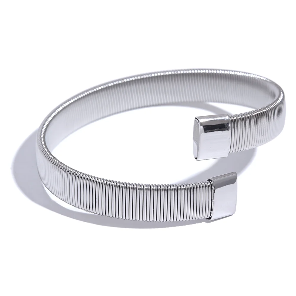 Yhpup 316L Stainless Steel Metal Wide Cuban Chain Cuff Bracelet Bangle Waterproof Statement Texture 18K PVD Plated Jewelry