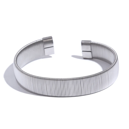 Yhpup 13mm Wide Waterproof Stainless Steel Metal Texture Open Cuff Bracelet Bangle Personalized Women Jewelry Bijoux Gala Gift