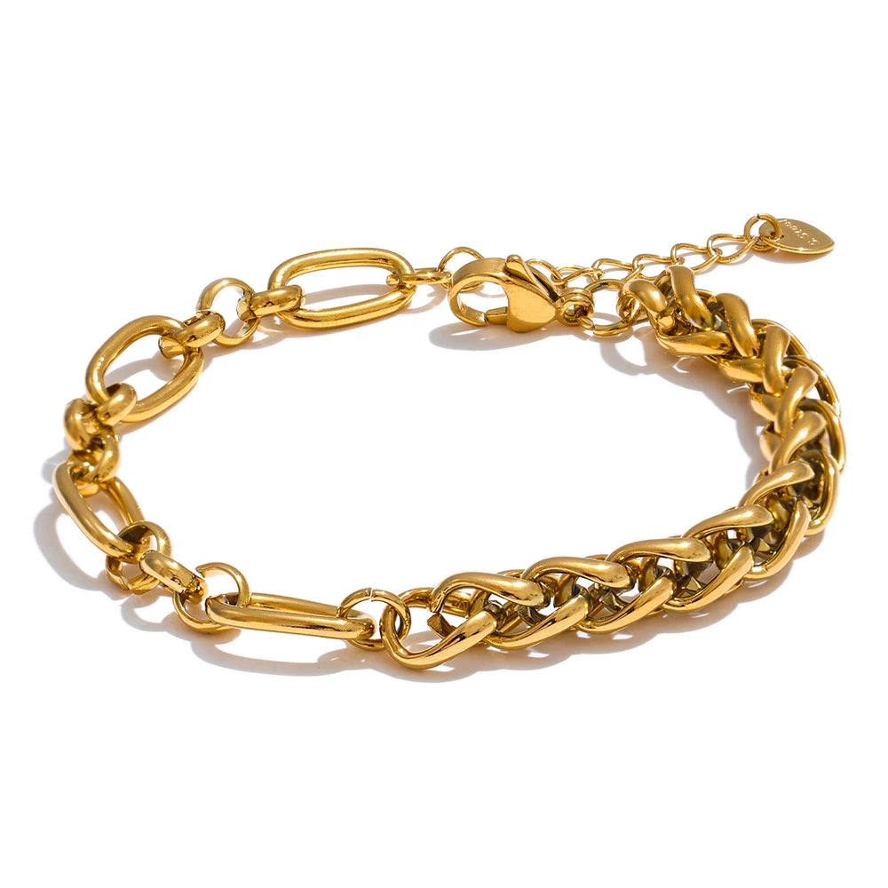Yhpup Fashion Stainless Steel Metal Chain Statement Bracelet Bangle 18K Gold Waterproof Plated Jewelry Bijoux Femme
