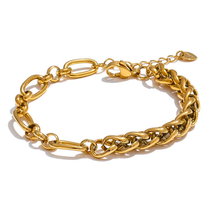 Yhpup Fashion Stainless Steel Metal Chain Statement Bracelet Bangle 18K Gold Waterproof Plated Jewelry Bijoux Femme