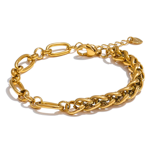 Yhpup Fashion Stainless Steel Metal Chain Statement Bracelet Bangle 18K Gold Waterproof Plated Jewelry Bijoux Femme