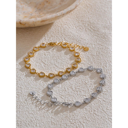 Yhpup Heart Cubic Zirconia Shiny Waterproof Bracelet Bangle Stainless Steel Jewelry Casting Technology Holiday Gifts