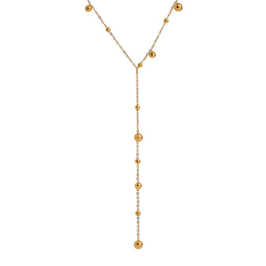 Yhpup Stainless Steel Bead Long Pendant Necklace Minimalist 18 K PVD Plated Metal Collar Fashion Jewelry бижутерия Party Gift