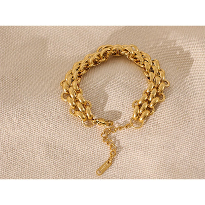 Yhpup Stainless Steel 18k Gold Plated Metal Width Cuban Chain Adjustable Charm Bracelet Bangle Fashion Statement Trendy Jewelry