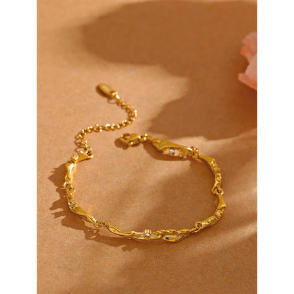 Yhpup New Design Metal Rock Texture Stainless Steel Gold Color Plated Statement Chain Bangle Bracelet Vintage Fashion Jewelry