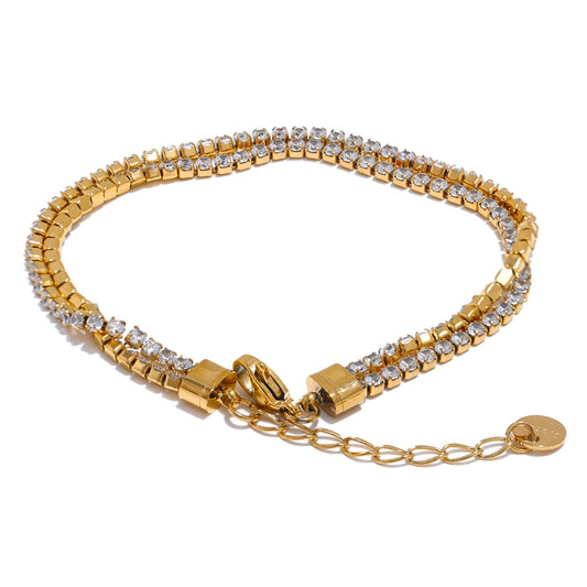 Yhpup Stainless Steel Shiny Cubic Zirconia Bracelet with Extended Chain Adjustable Wrist Gold Platinum Color Jewelry Waterproof
