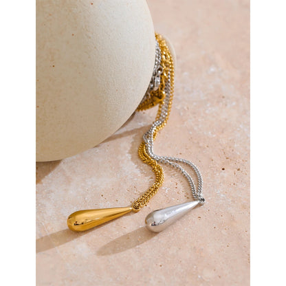 Yhpup Stainless Steel Metal Water Drop Pendant Necklace Minimalist Chic Collar Jewelry for Women Accessories