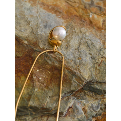 Yhpup Elegant Imitation Pearls Geometric Pendant Necklace for Women Stainless Steel Korean Style Fashion Jewelry