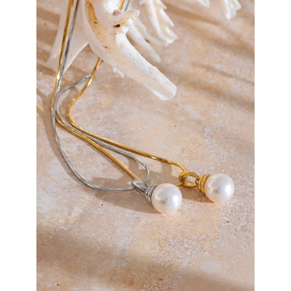 Yhpup Exquisite High Quality Stainless Steel Simulated Pearls Removable Necklace Pendant Waterproof Fashion Daily Jewelry Office