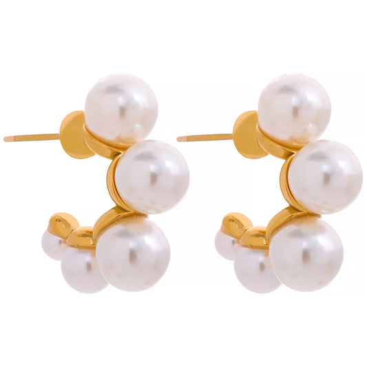 Yhpup Stainless Steel Minimalist Elegant Imitation Pearl Earrings Charm Sweet Romantic 18k Gold Color Women Fashion Jewelry Gift