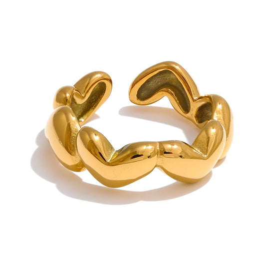 Yhpup 7# 18K PVD Plated Metal Heart Love Casting Open Ring Gold Silver Color Stainless Steel Popular Fashion Jewelry for Women