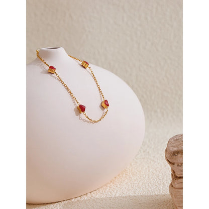 Yhpup Double Side Enamel Heart Chain Chic Bracelet Bangle Gift Stainless Steel Fashion Charm Korean Golden Jewelry Women