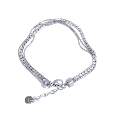Yhpup Stainless Steel Shiny Cubic Zirconia Layered Chain Stacking Bracelet Bangle Waterproof Women High Quality Fashion Jewelry