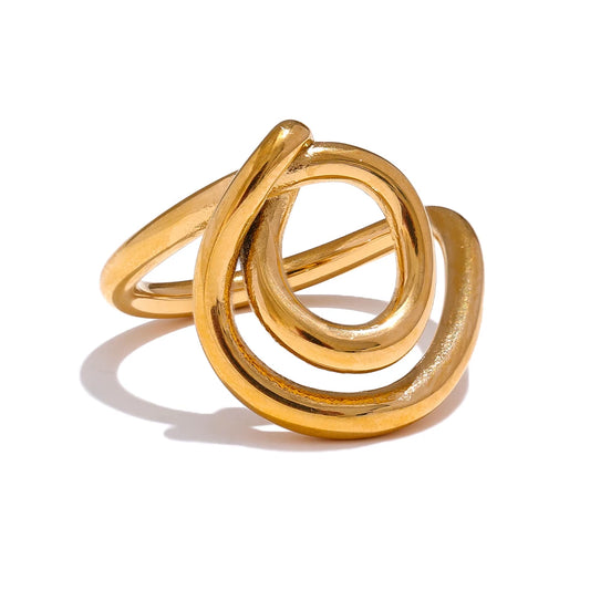 Yhpup Statement 316L Stainless Steel Geometric Line Unusual Ring Gold Color Rust Proof Attractive Fashion Jewelry for Women