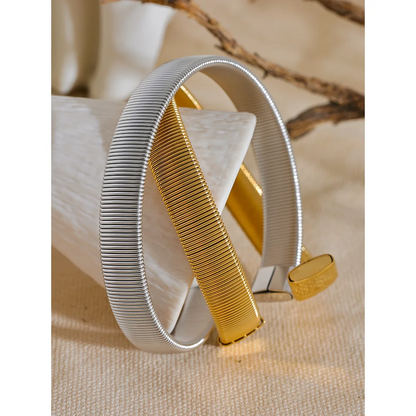 Yhpup 316L Stainless Steel Metal Wide Cuban Chain Cuff Bracelet Bangle Waterproof Statement Texture 18K PVD Plated Jewelry