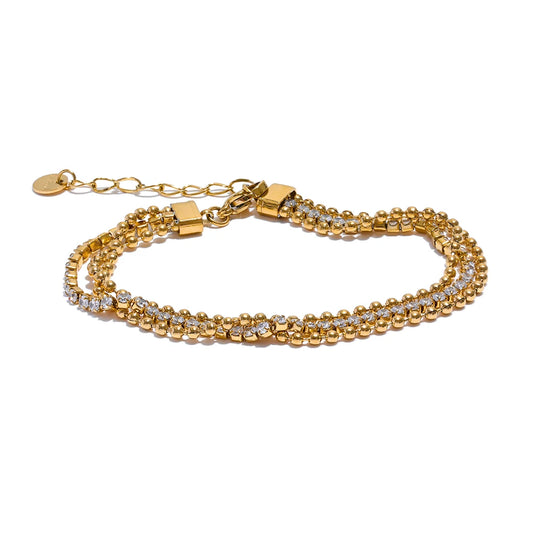 Yhpup Trendy Stainless Steel Cubic Zirconia Chain Layered Bracelet Bangle for Women High Quality Fashion Jewelry Bijoux Gift