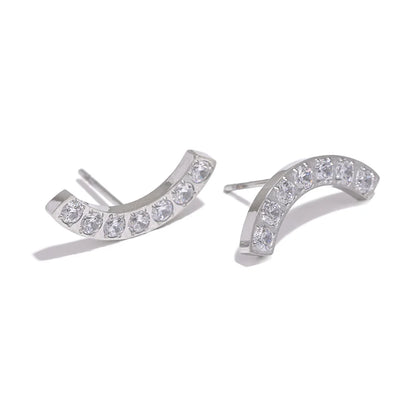Yhpup Delicate Shiny Cubic Zirconia Stainless Steel Fashion Stud Earrings Minimalist 18K PVD Plated Unisex Jewelry Men Women