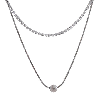 Yhpup Bling Cubic Zirconia Double-Layer Chain Stylish Necklace Exquisite Collar Jewelry Gold & Platinum Color Plated for Women