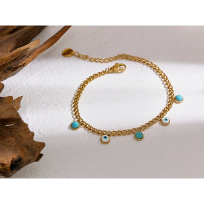Yhpup Stainless Steel Turquoise Stone Resin Eye Charm Fashion Bracelet Bangle Golden Daily Trendy Jewelry for Female Браслет
