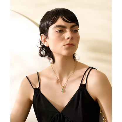 Yhpup Stylish Green Glass Crystal Water Drop Pendant Necklace for Women 316l Stainless Steel Cast Gold Color Fashion Jewelry New