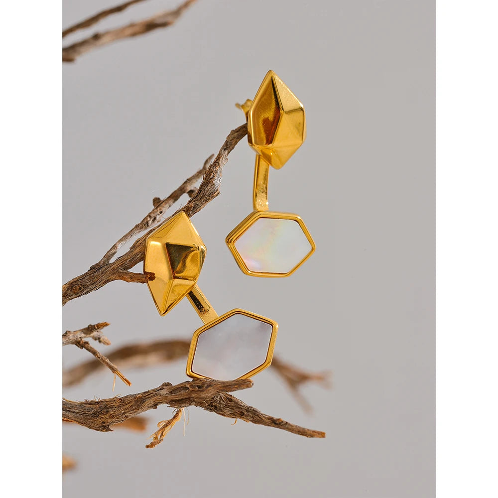 Yhpup Stylish Unique Design Stainless Steel Shell Geometric Drop Earrings Fashion Chic Jewelry Tarnish Resistant 18K PVD Plated