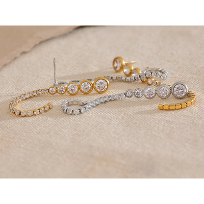 Yhpup Exquisite Bling Cubic Zirconia CZ Long Chain Hanging Earrings New Stainless Steel Delicate Waterproof  Party Drop Jewelry