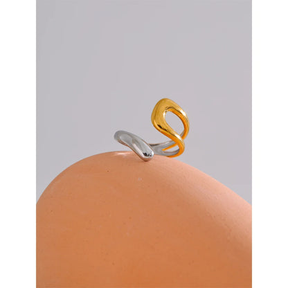 Yhpup Stainless Steel Geometric Hollow Adjustable Double Color Ring Waterproof Finger Jewelry Wholesale Gift