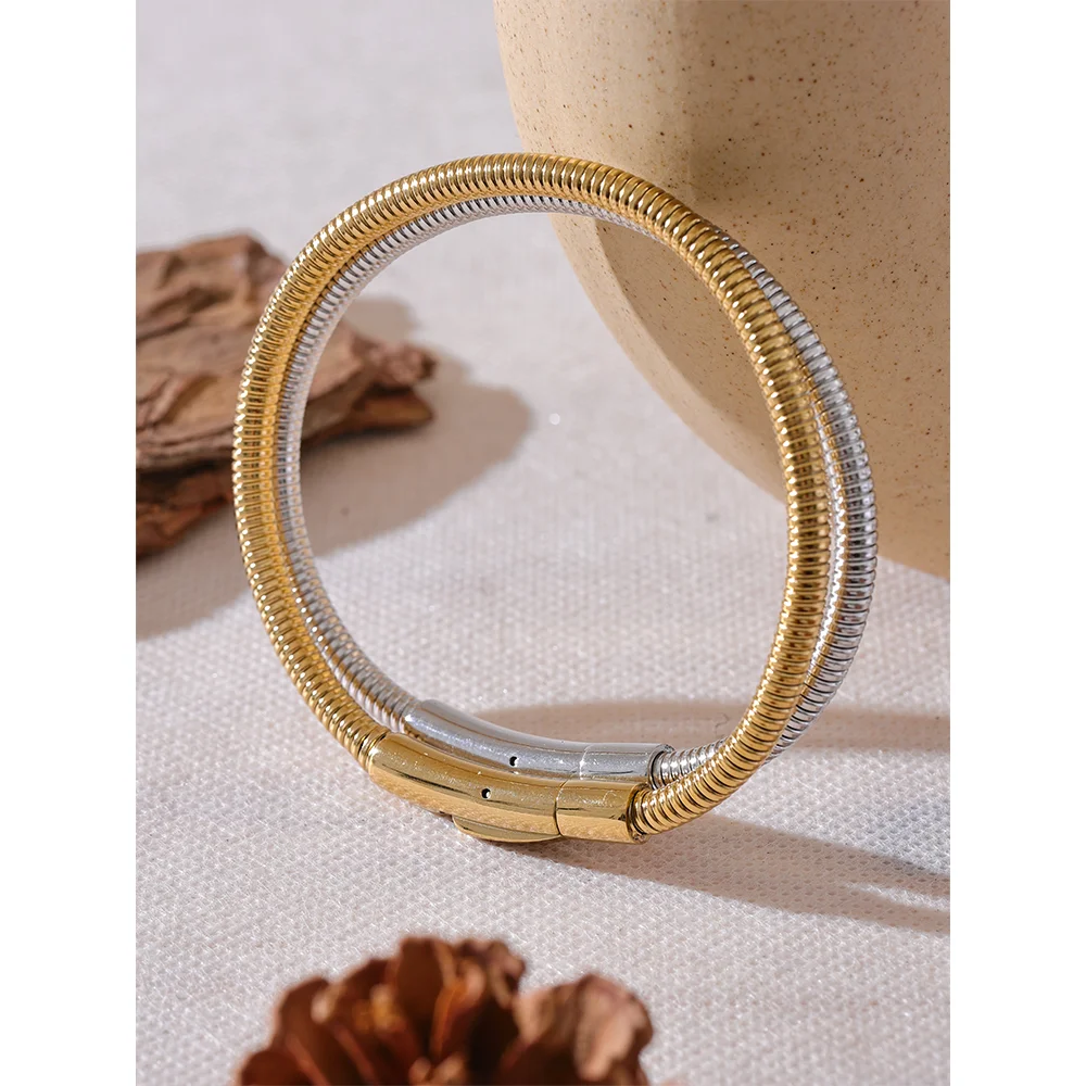 Yhpup 316 Stainless Steel Chain Statement Bracelet Bangle 18K PVD Plated Water Resistant Trendy Daily Jewelry Accessories Gift