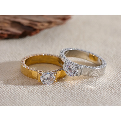 Yhpup Luxury Bling AAA Cubic Zirconia Stainless Steel Fashion Wedding Ring Women High Quality Exquisite Anniversary Jewelry Gift