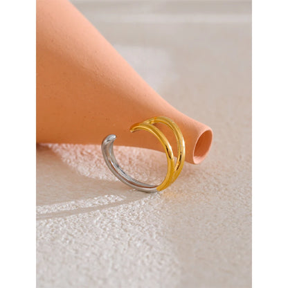 Yhpup Stainless Steel Geometric Hollow Adjustable Double Color Ring Waterproof Finger Jewelry Wholesale Gift