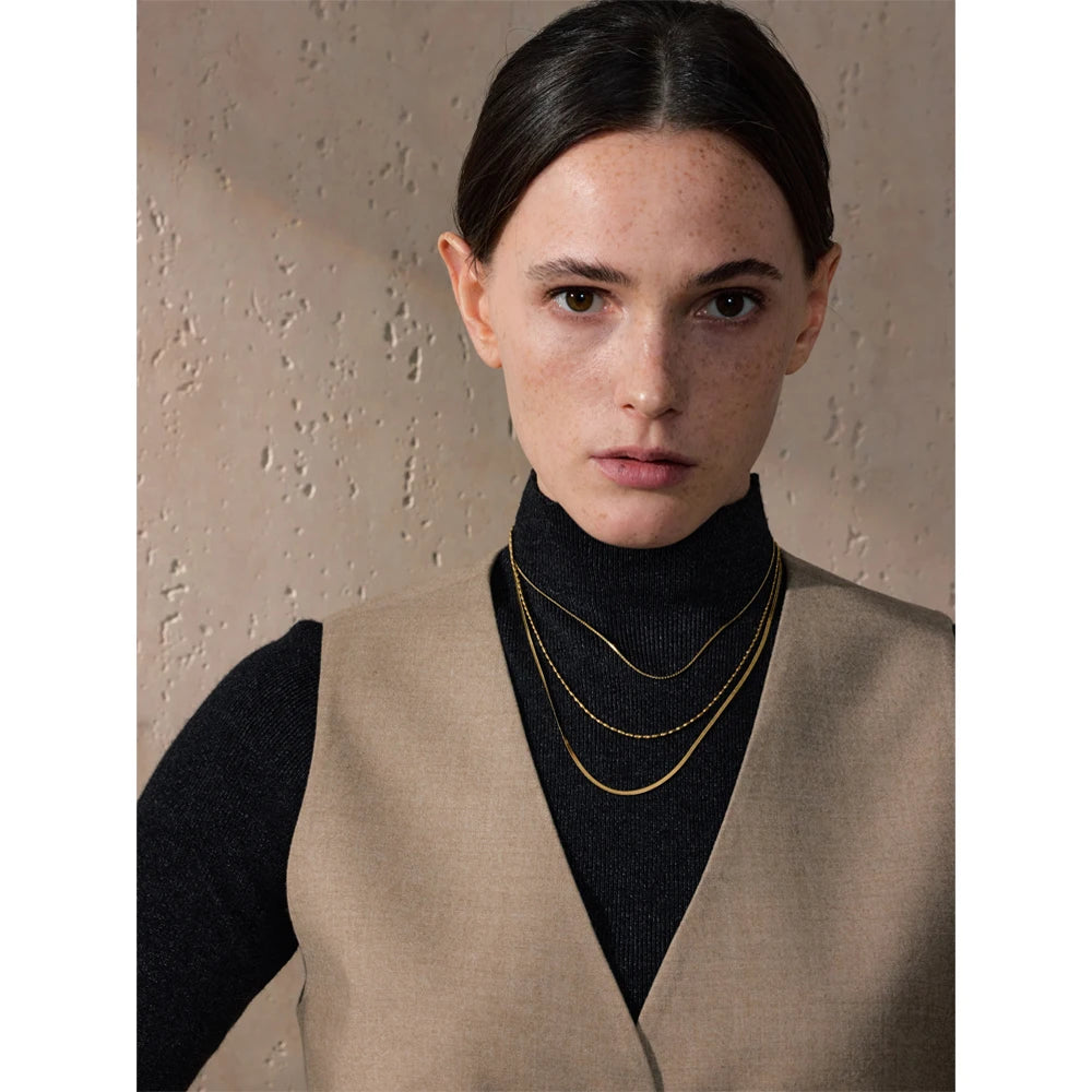Yhpup High Quality Minimalist Stainless Steel Layered Stacking Fashion Chain Necklace Waterproof Basic Classic Trendy Jewelry
