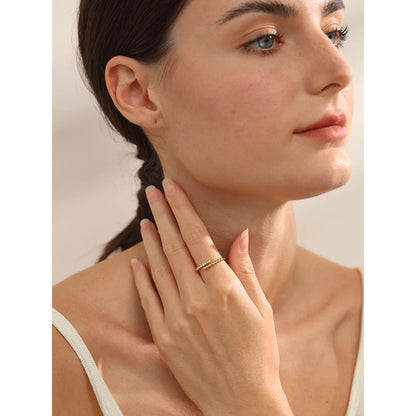 Yhpup Trendy Inlaid Shiny Cubic Zirconia Geometric Thin Ring Exquisite Stainless Steel Adjustable Jewelry Tarnish Resistant