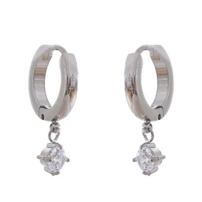 Yhpup Fashion Stainless Steel Shiny Zirconia Drop Hoop Earrings Delicate Daily Charm Jewelry Wholesale 18K PVD Plated