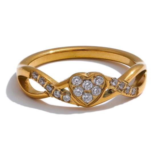 Yhpup Delicate Stainless Steel Bling Cubic Zirconia Heart Thin Finger Ring Water Resistant Daily Gift Classic Quality Jewelry
