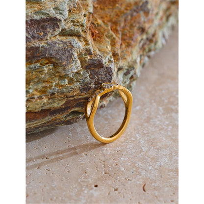 Yhpup Delicate Stainless Steel Bling Cubic Zirconia Heart Thin Finger Ring Water Resistant Daily Gift Classic Quality Jewelry