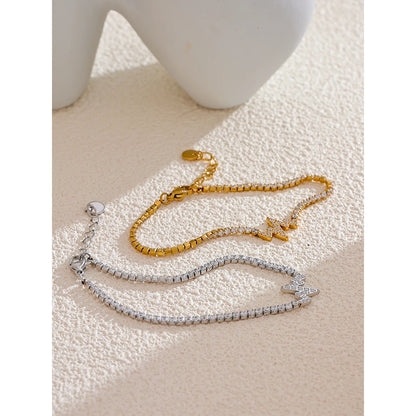 Yhpup Delicate Bling Cubic Zirconia Chain Fashion Bracelet Bangle High-Grade Gold Color 18K PVD Plated Premium Jewelry