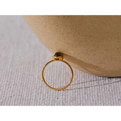 Yhpup Fashion Natural Stone Stainless Steel Oval Thin Chic Ring Women 18K PVD Plated Waterproof Jewelry Accessories Gift