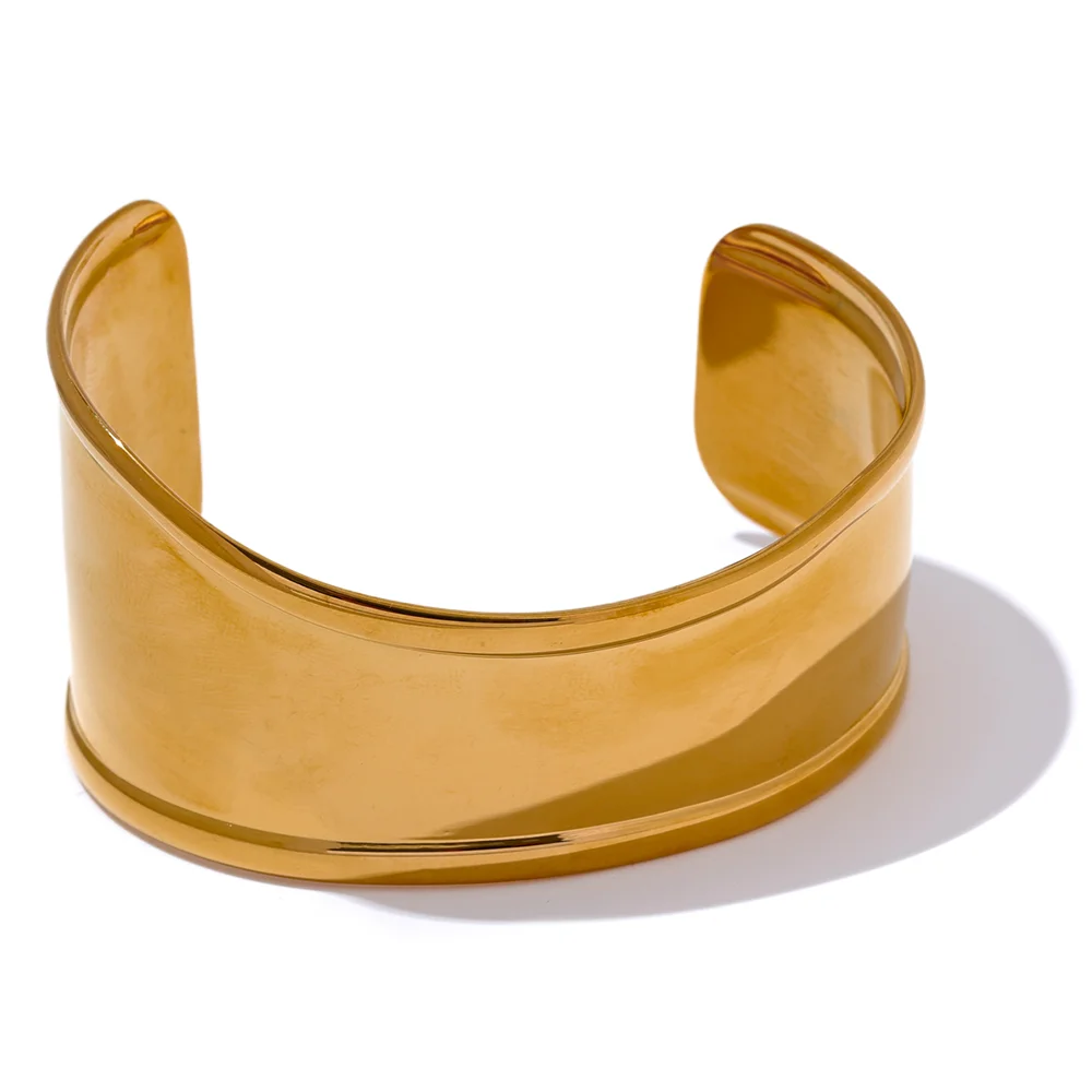 Yhpup High Quality Stainless Steel Metal Wide Cuff Open Bracelet Bangle Waterproof Texture Personalized Unisex Jewelry Bijoux