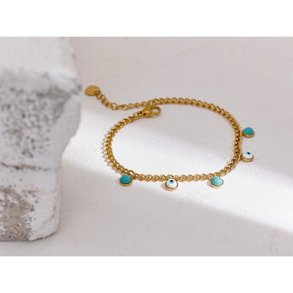 Yhpup Stainless Steel Turquoise Stone Resin Eye Charm Fashion Bracelet Bangle Golden Daily Trendy Jewelry for Female Браслет