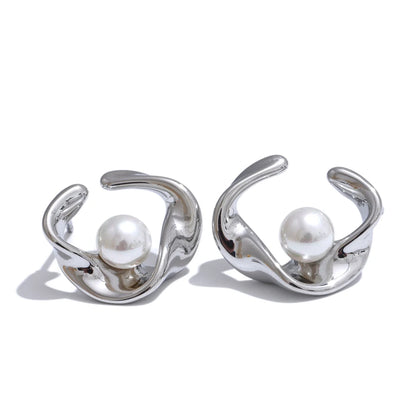 Yhpup Minimalist Stainless Steel Geometric Imitation Pearls Daily Stud Earrings Women 18K PVD Plated Korean Fashion Jewelry Gift