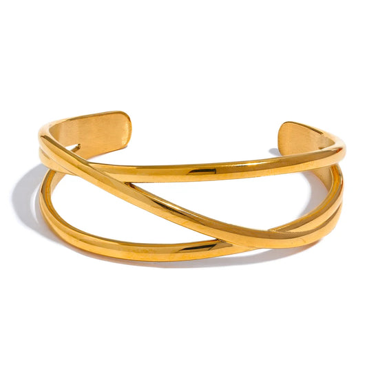 Yhpup Minimalist Stainless Steel Wide Hollow Wrist Bracelet Bangle Personalized High Quality Metal Waterproof Gold Color Jewelry