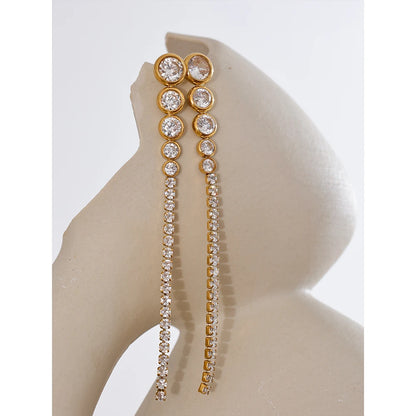 Yhpup Exquisite Bling Cubic Zirconia CZ Long Chain Hanging Earrings New Stainless Steel Delicate Waterproof  Party Drop Jewelry