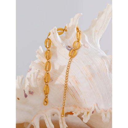 Yhpup Stainless Steel Metal Shell Gold Color 18K Plated Fashion Beach Holiday Bracelet Handmade Waterproof Summer Jewelry