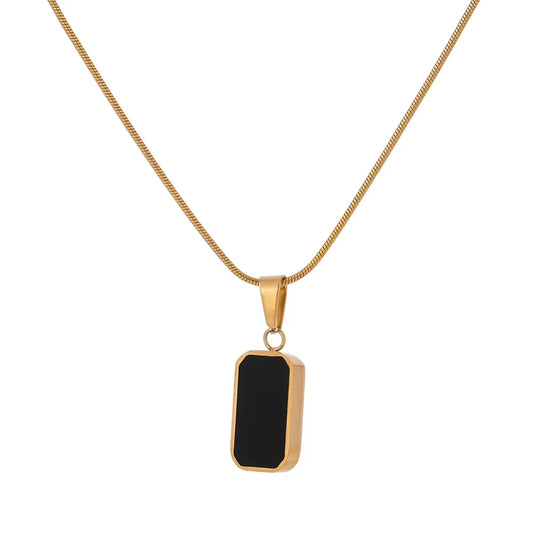 Yhpup Double-Sided Black White Enamel Natural Shell Pendant Necklace for Women Stainless Steel Metal Choker Temperament Gift