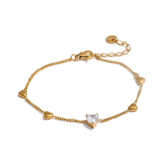 Yhpup Zirconia Heart Love Chain Fashion Bracelet Bangle Waterproof Stainless Steel Exquisite Ankle Foot Jewelry