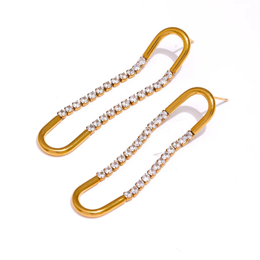 Yhpup Cubic Zirconia Temperament Earrings Stainless Steel Luxury Long Drop Earrings For Women Party Jewelry