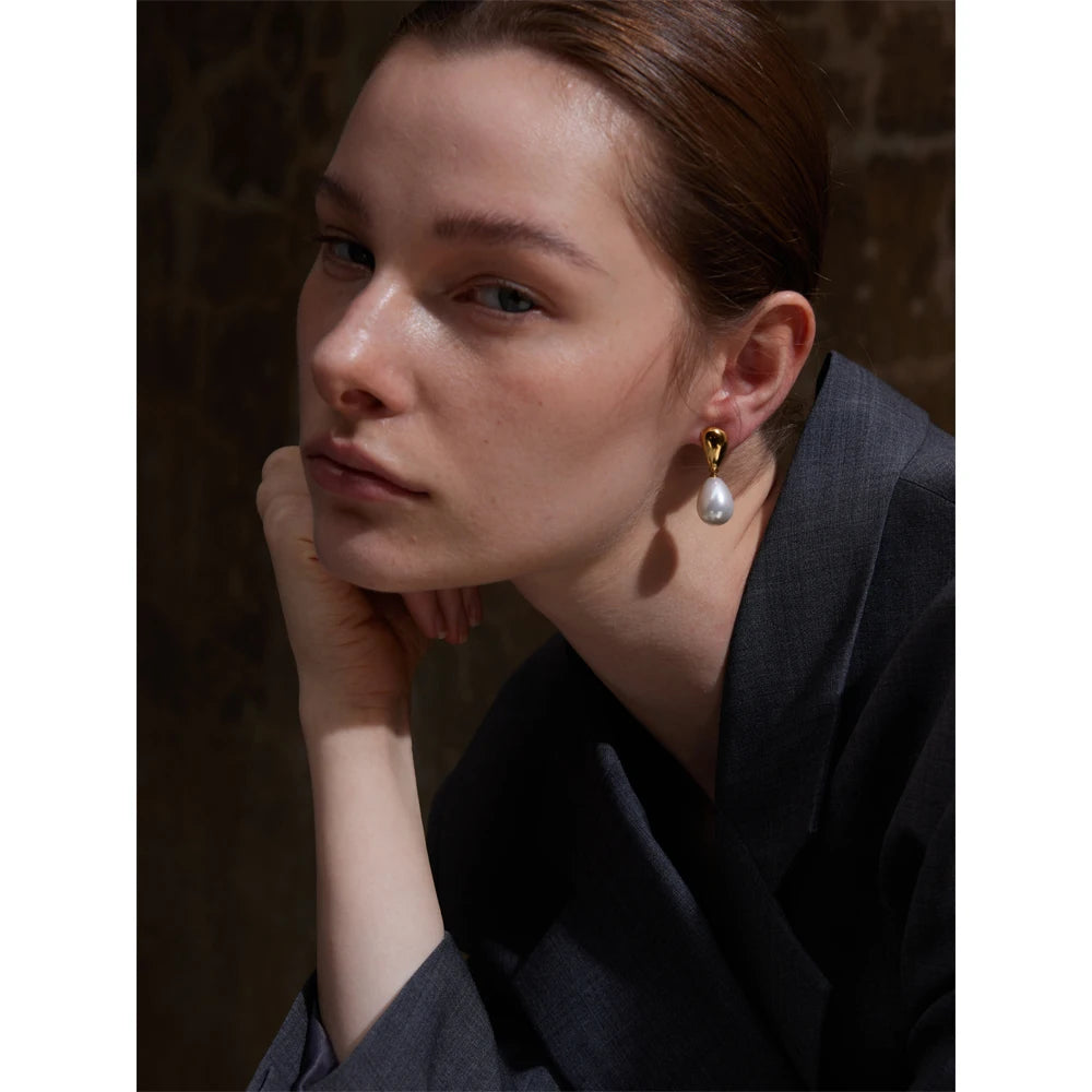 Yhpup Popular Arrival Simulated Pearls Geometric Drop Elegant Earrings Stylish Stainless Steel Versatile Daily Jewelry Gift