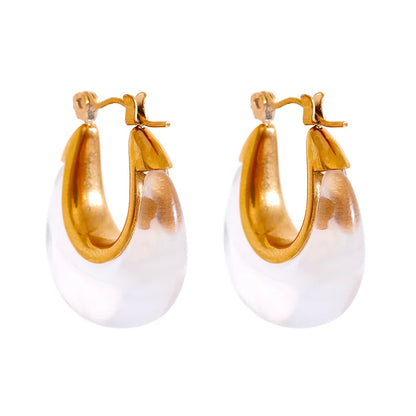 Yhpup Fashion Stainless Steel Acetic Acid Resin Hollow Chunky Hoop Earrings for Women Prevent Allergy Charms Jewelry Party Gift